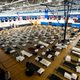 More than 150 cots sit in a gymnasium for FEMA and first responders who will be assisting Hurricane Irma relief efforts, Sept. 8, 2017, at Moody Air Force Base, Ga. (U.S Air Force photo by Airman Eugene Oliver)